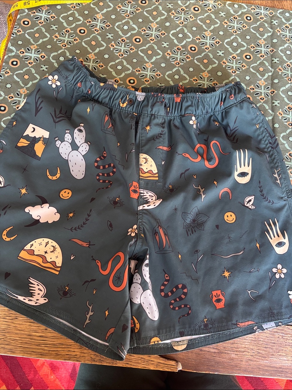 Men's Dark Teal Printed Swim Trunks